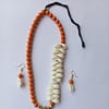 Handcrafted Cowrie With Safforan Color Beeds And Dokra Pendent Set With Earing Beach Jewellary Set  For Girls And Women - Image 2