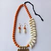 Handcrafted Cowrie With Safforan Color Beeds And Dokra Pendent Set With Earing Beach Jewellary Set  For Girls And Women - Image 3