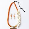 Handcrafted Cowrie With Safforan Color Beeds And Dokra Pendent Set With Earing Beach Jewellary Set  For Girls And Women - Image 4
