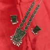 Ethereal Aura Silver Look Oxidized Green Color Long Necklace Set