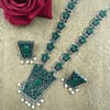 Ethereal Aura Silver Look Oxidized Green Color Long Necklace Set - Image 3