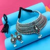Glamorous Oxidized Silver Look Chokar Necklace Set with Earrings - Image 2