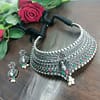 Glamorous Oxidized Silver Look Chokar Necklace Set with Earrings - Image 3