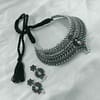 Glamorous Oxidized Silver Look Chokar Necklace Set with Earrings - Image 4