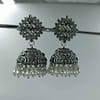 Radiant Oxidized Silver look Black Color Zhumki Chandelier Earrings - Image 2