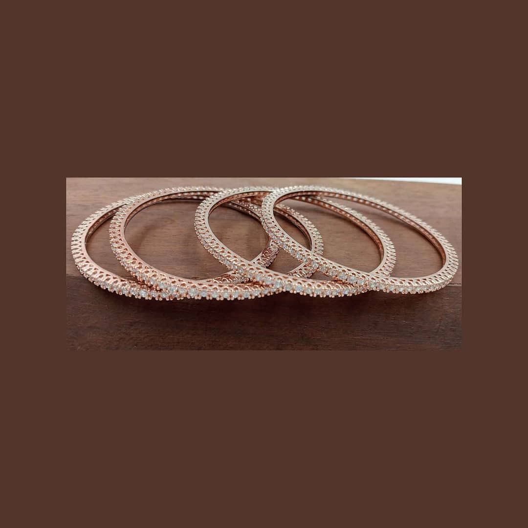 Elegent Rose Gold Color American Diamond Bangle Kangan Set (Size 2.6)Set of 4