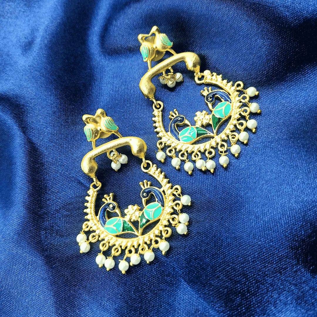 Glamorous Golden Mayur Desing Dangler Earrings