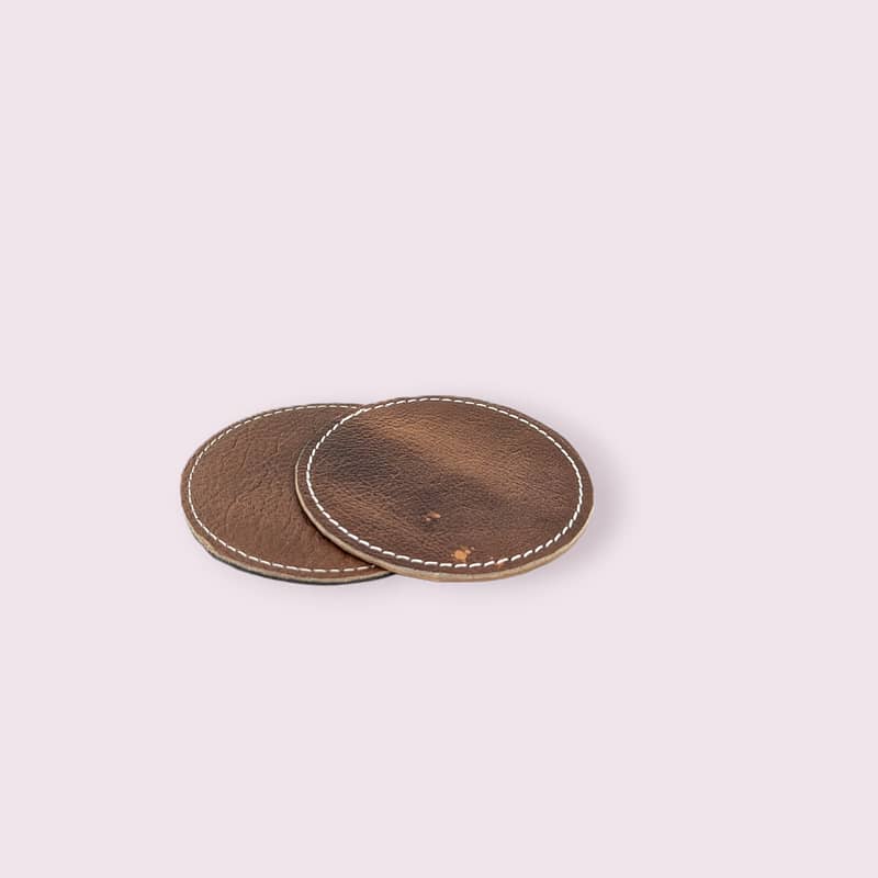 Vintage Distressed Genuine Leather Elegant Handmade Personalized Leather Coaster Set || Customized Round Whiskey Coasters Coffee Mug Mat